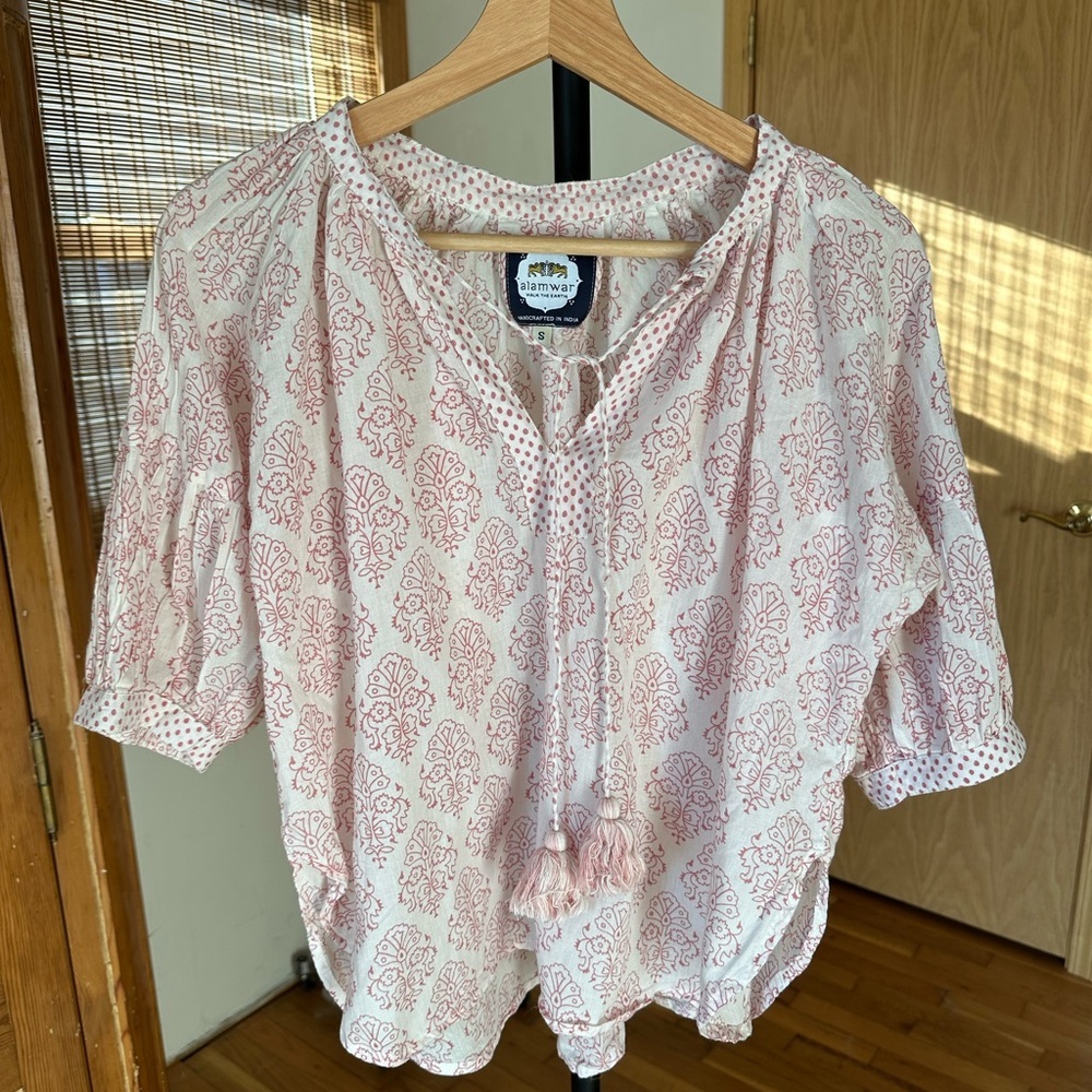 Alamwar Walk The Earth Block Print Patterned Women Top Small Anthropologie B1